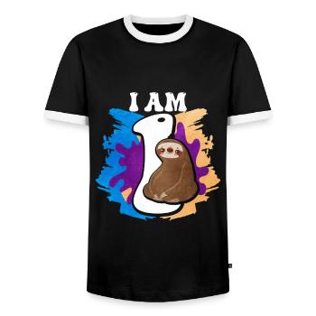 I am 1 sloth - Men's Ringer Shirt - black/white - Front - AI Model Female 172 light (172cm) & AI Model Male 178 light (178cm)