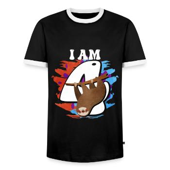 I am 4 sloth - Men's Ringer Shirt - black/white - Front - AI Model Female 172 light (172cm) & AI Model Male 178 light (178cm)