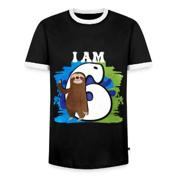 I am 6 sloth - Men's Ringer Shirt - black/white - Front - AI Model Female 172 light (172cm) & AI Model Male 178 light (178cm)