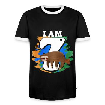 I am 7 sloth - Men's Ringer Shirt - black/white - Front - AI Model Female 172 light (172cm) & AI Model Male 178 light (178cm)