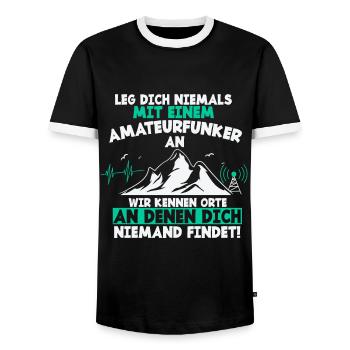Leg Dich Niemals Mit Einem Amateurfunkter An - Männer Kontrast-T-Shirt - Schwarz/Weiß - Vorne - AI Model Female 172 light (172cm) & AI Model Male 178 light (178cm)