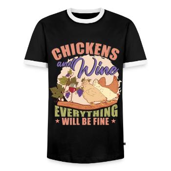 Funny Wine Chicken Farming - Men's Ringer Shirt - black/white - Front - AI Model Female 172 light (172cm) & AI Model Male 178 light (178cm)