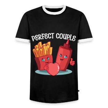 Paar Ketchup Pommes - Männer Kontrast-T-Shirt - Schwarz/Weiß - Vorne - AI Model Female 172 light (172cm) & AI Model Male 178 light (178cm)