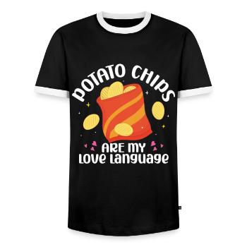 Chips Eating Snacks Candy Gift - Men's Ringer Shirt - black/white - Front - AI Model Female 172 light (172cm) & AI Model Male 178 light (178cm)