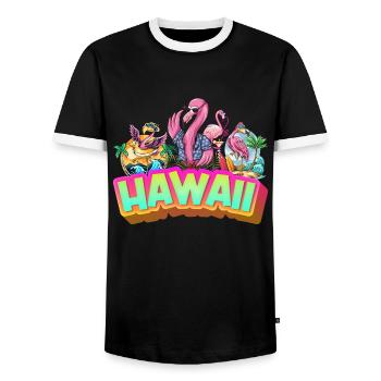 Hawaii Summer Flamingo Palm Tree Beach Ocean Vacation - T-shirt contrasté Homme - noir/blanc - Devant - AI Model Female 172 light (172cm) & AI Model Male 178 light (178cm)