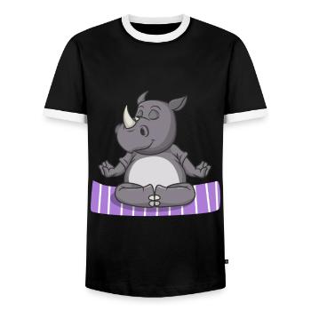 Yoga Nashorn - Männer Kontrast-T-Shirt - Schwarz/Weiß - Vorne - AI Model Female 172 light (172cm) & AI Model Male 178 light (178cm)