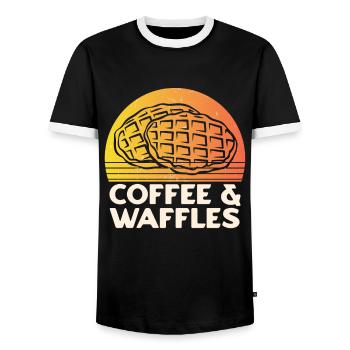 Gaufres au café - T-shirt contrasté Homme - noir/blanc - Devant - AI Model Female 172 light (172cm) & AI Model Male 178 light (178cm)