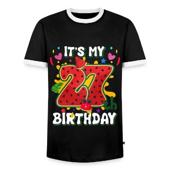 27th Birthday Watermelon Summer Gift - Men's Ringer Shirt - black/white - Front - AI Model Female 172 light (172cm) & AI Model Male 178 light (178cm)