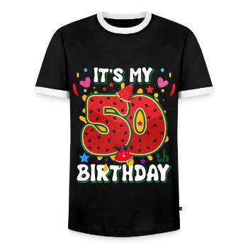 50th Birthday Watermelon - Men's Ringer Shirt - black/white - Front - AI Model Female 172 light (172cm) & AI Model Male 178 light (178cm)