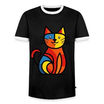Eine abstrakte Illustration einer niedlichen Katze - Männer Kontrast-T-Shirt - Schwarz/Weiß - Vorne - AI Model Female 172 light (172cm) & AI Model Male 178 light (178cm)