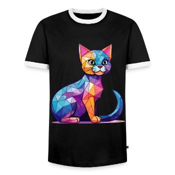 Eine geometrische Illustration mit einer kawaiianischen Katze - Männer Kontrast-T-Shirt - Schwarz/Weiß - Vorne - AI Model Female 172 light (172cm) & AI Model Male 178 light (178cm)