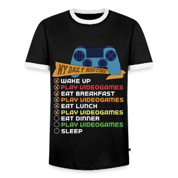 My daily routine gaming gamer - Men's Ringer Shirt - black/white - Front - AI Model Female 172 light (172cm) & AI Model Male 178 light (178cm)