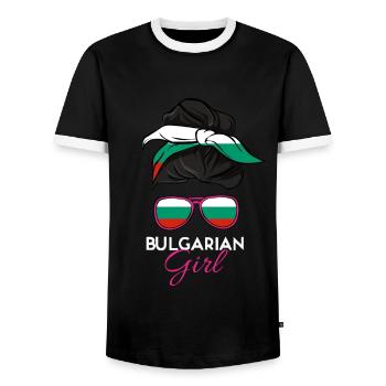Bulgarisches Mädchen - Männer Kontrast-T-Shirt - Schwarz/Weiß - Vorne - AI Model Female 172 light (172cm) & AI Model Male 178 light (178cm)