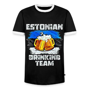 Équipe de beuverie d’Estonie - T-shirt contrasté Homme - noir/blanc - Devant - AI Model Female 172 light (172cm) & AI Model Male 178 light (178cm)
