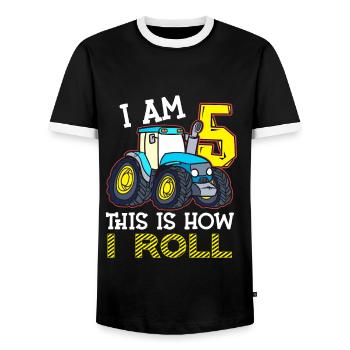 5e anniversaire drôle tracteur cadeau - T-shirt contrasté Homme - noir/blanc - Devant - AI Model Female 172 light (172cm) & AI Model Male 178 light (178cm)