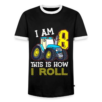 8e anniversaire drôle tracteur cadeau - T-shirt contrasté Homme - noir/blanc - Devant - AI Model Female 172 light (172cm) & AI Model Male 178 light (178cm)