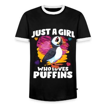 Puffin Bird Gift - Men's Ringer Shirt - black/white - Front - AI Model Female 172 light (172cm) & AI Model Male 178 light (178cm)