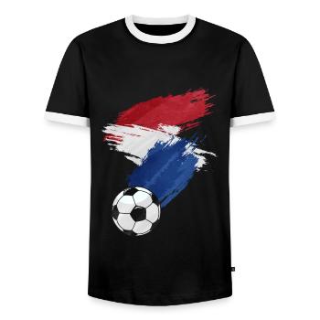 Dutch Football Flag - Men's Ringer Shirt - black/white - Front - AI Model Female 172 light (172cm) & AI Model Male 178 light (178cm)