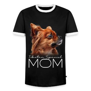 Maman épagneul tibétain - T-shirt contrasté Homme - noir/blanc - Devant - AI Model Female 172 light (172cm) & AI Model Male 178 light (178cm)