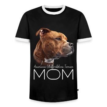American Staffordshire Terrier Mom - Men's Ringer Shirt - black/white - Front - AI Model Female 172 light (172cm) & AI Model Male 178 light (178cm)