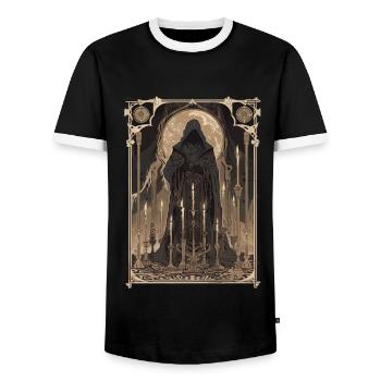 The Wizard Tarot - Men's Ringer Shirt - black/white - Front - AI Model Female 172 light (172cm) & AI Model Male 178 light (178cm)