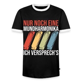 Playing Harmonica Gift - Men's Ringer Shirt - black/white - Front - AI Model Female 172 light (172cm) & AI Model Male 178 light (178cm)