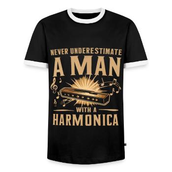 Cadeau de jeu d’harmonica - T-shirt contrasté Homme - noir/blanc - Devant - AI Model Female 172 light (172cm) & AI Model Male 178 light (178cm)