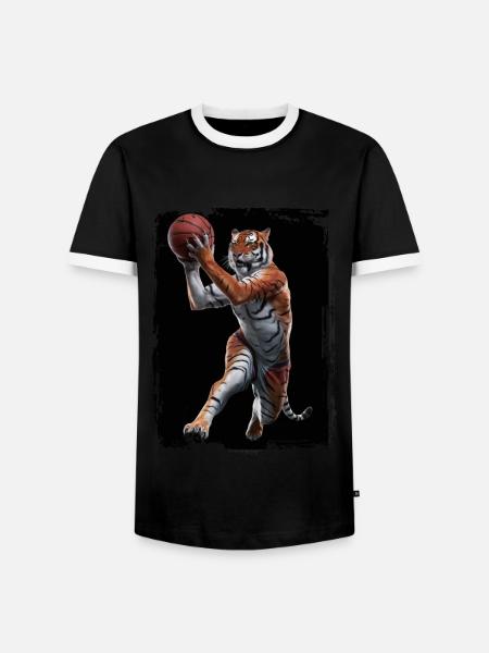 Tiger spielt Basketball Geschenk - Männer Kontrast-T-Shirt - Schwarz/Weiß