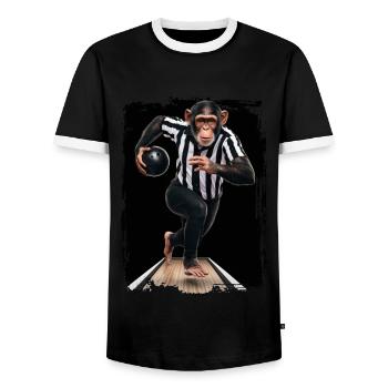 Schimpanse spielt Bowling Geschenk - Männer Kontrast-T-Shirt - Schwarz/Weiß - Vorne - AI Model Female 172 light (172cm) & AI Model Male 178 light (178cm)