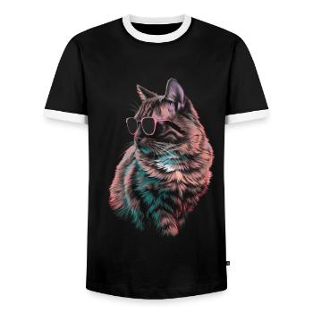 Sonnenbrille der Burma-Katze Geschenk - Männer Kontrast-T-Shirt - Schwarz/Weiß - Vorne - AI Model Female 172 light (172cm) & AI Model Male 178 light (178cm)