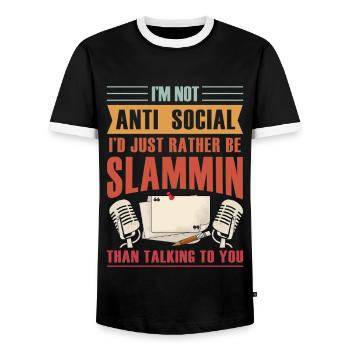 Ich Bin Nicht Anti-sozial Poetry Slam - Männer Kontrast-T-Shirt - Schwarz/Weiß - Vorne - AI Model Female 172 light (172cm) & AI Model Male 178 light (178cm)