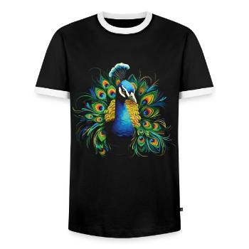 Paon Paon Plume Exotique Coloré Coloré Art - T-shirt contrasté Homme - noir/blanc - Devant - AI Model Female 172 light (172cm) & AI Model Male 178 light (178cm)