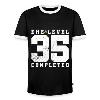 Marriage Level 35 Completed - Men's Ringer Shirt - black/white - Front - AI Model Female 172 light (172cm) & AI Model Male 178 light (178cm)