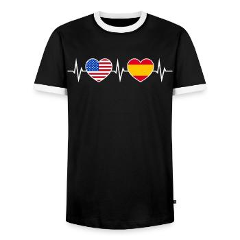 Espagne USA Amérique Battement de cœur Amour Amitié - T-shirt contrasté Homme - noir/blanc - Devant - AI Model Female 172 light (172cm) & AI Model Male 178 light (178cm)
