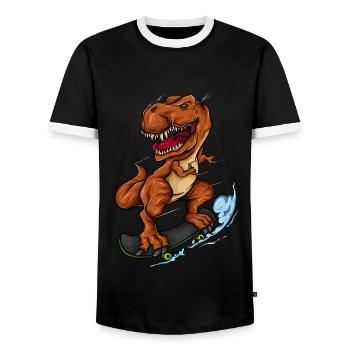 Skateboarding T Rex - Trex Dinosaur Skateboarder - Men's Ringer Shirt - black/white - Front - AI Model Female 172 light (172cm) & AI Model Male 178 light (178cm)