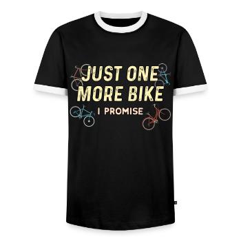 Just One More Bike I Promise - Funny Bike Cyclist - Men's Ringer Shirt - black/white - Front - AI Model Female 172 light (172cm) & AI Model Male 178 light (178cm)