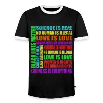 Science Is Real Black Lives Matter Love Is Love - Männer Kontrast-T-Shirt - Schwarz/Weiß - Vorne - AI Model Female 172 light (172cm) & AI Model Male 178 light (178cm)