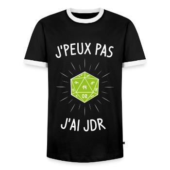 J'peux pas j'ai jeux de rôles (JDR) - T-shirt contrasté Homme - noir/blanc - Devant - AI Model Female 172 light (172cm) & AI Model Male 178 light (178cm)