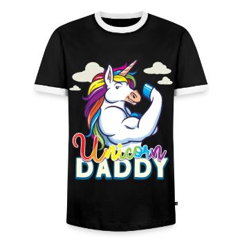 Unicorn Daddy - Funny Fitness Gym Rainbow Dad Gift - Men's Ringer Shirt - black/white - Front - AI Model Female 172 light (172cm) & AI Model Male 178 light (178cm)