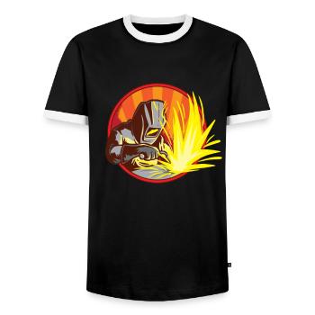 Welder At Work - Funny Iron Welding Worker Gift - Men's Ringer Shirt - black/white - Front - AI Model Female 172 light (172cm) & AI Model Male 178 light (178cm)