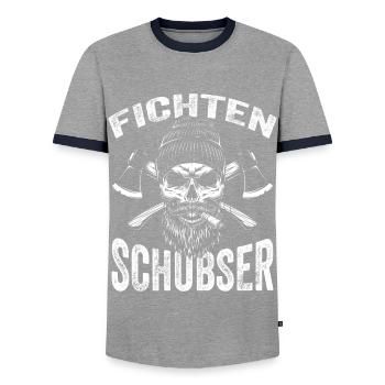 Fichten Schubser Baumfällen Kettensäge - Männer Kontrast-T-Shirt - Grau/Navy  - Vorne - AI Model Female 172 light (172cm) & AI Model Male 178 light (178cm)