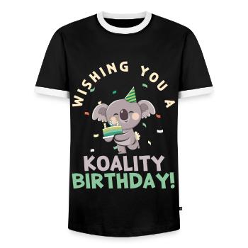 Wishing You A Koality Birthday Koala Birthday - Men's Ringer Shirt - black/white - Front - AI Model Female 172 light (172cm) & AI Model Male 178 light (178cm)