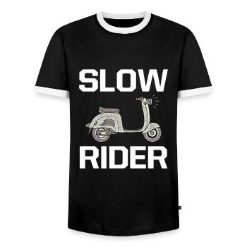 Slow Rider Bike Roller Rider Scooter Riding - Men's Ringer Shirt - black/white - Front - AI Model Female 172 light (172cm) & AI Model Male 178 light (178cm)
