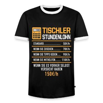 Tischler Stundenlohn Stundensatz Schreiner Holzbau - Männer Kontrast-T-Shirt - Schwarz/Weiß - Vorne - AI Model Female 172 light (172cm) & AI Model Male 178 light (178cm)