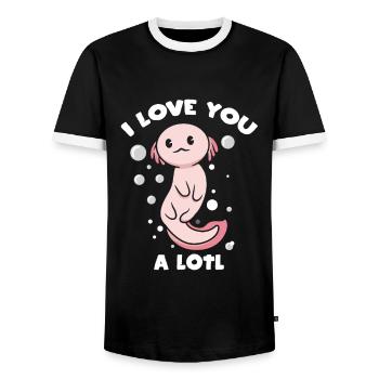 Je t’aime beaucoup Axolotl Salamandre Saint-Valentin - T-shirt contrasté Homme - noir/blanc - Devant - AI Model Female 172 light (172cm) & AI Model Male 178 light (178cm)