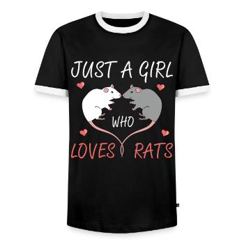 Juste une fille qui aime les rats Propriétaire Amant Forme de cœur - T-shirt contrasté Homme - noir/blanc - Devant - AI Model Female 172 light (172cm) & AI Model Male 178 light (178cm)