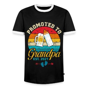 Promoted To Grandpa Est 2021 Milk Beer Hilarious N - Men's Ringer Shirt - black/white - Front - AI Model Female 172 light (172cm) & AI Model Male 178 light (178cm)