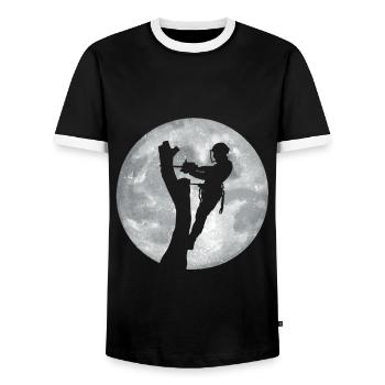 Funny Chainsaw Arborist Gift - Men's Ringer Shirt - black/white - Front - AI Model Female 172 light (172cm) & AI Model Male 178 light (178cm)