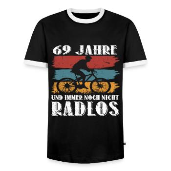 69 Jahre 69 Geburtstag Fahrrad Bike Mountainbike - Männer Kontrast-T-Shirt - Schwarz/Weiß - Vorne - AI Model Female 172 light (172cm) & AI Model Male 178 light (178cm)