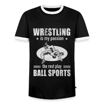 La lutte est ma passion Repos Jouer aux sports de balle - T-shirt contrasté Homme - noir/blanc - Devant - AI Model Female 172 light (172cm) & AI Model Male 178 light (178cm)